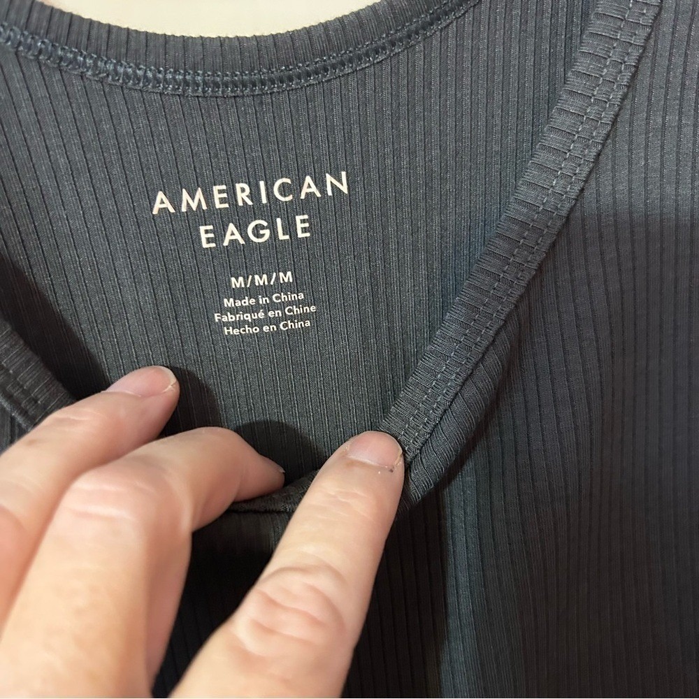 American Eagle Dark Charcoal Ribbed Scoop Neck Bodysuit - Picture 5 of 8